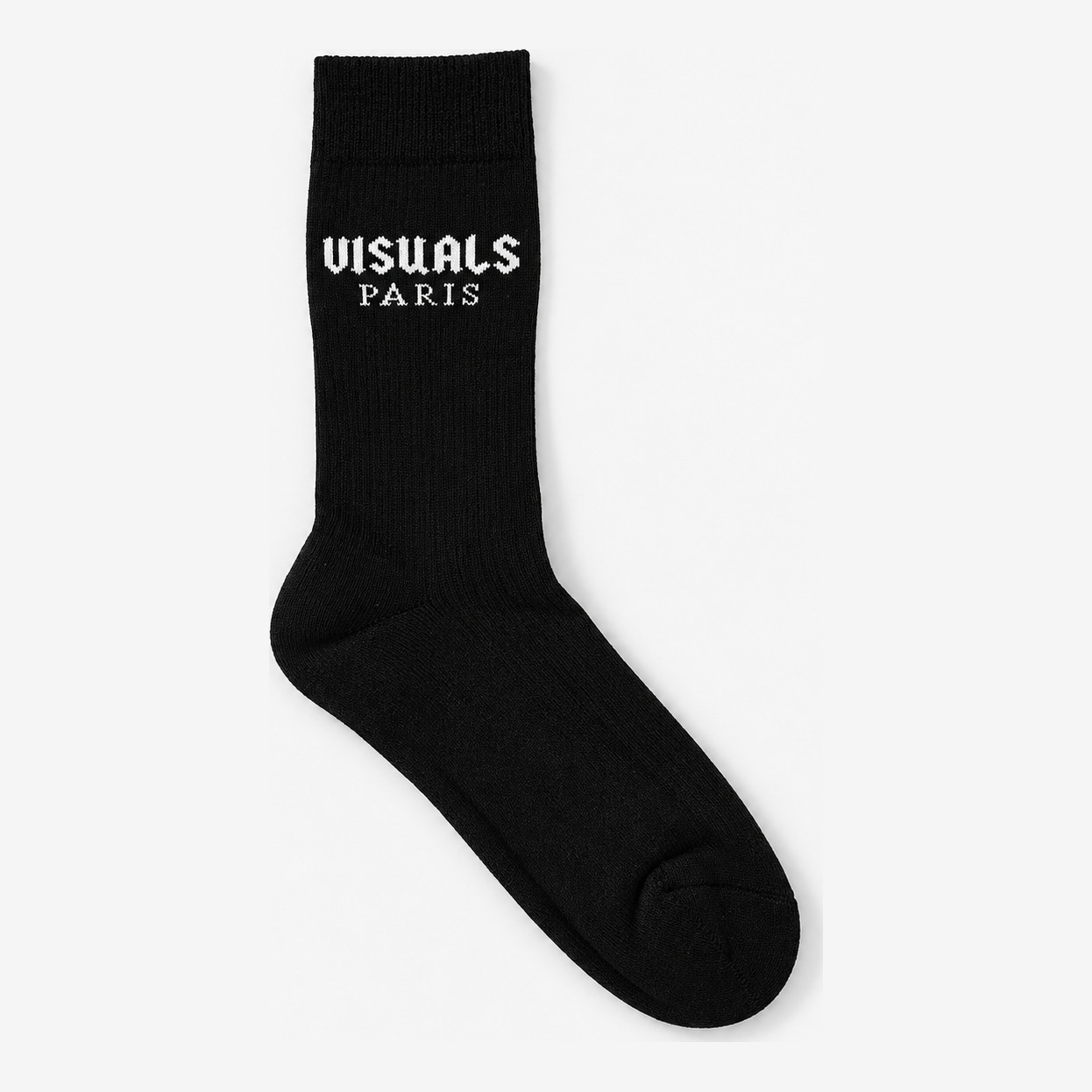 Visuals Paris Signature Crew Socks in Black / White — signature VISUALS PARIS design detail