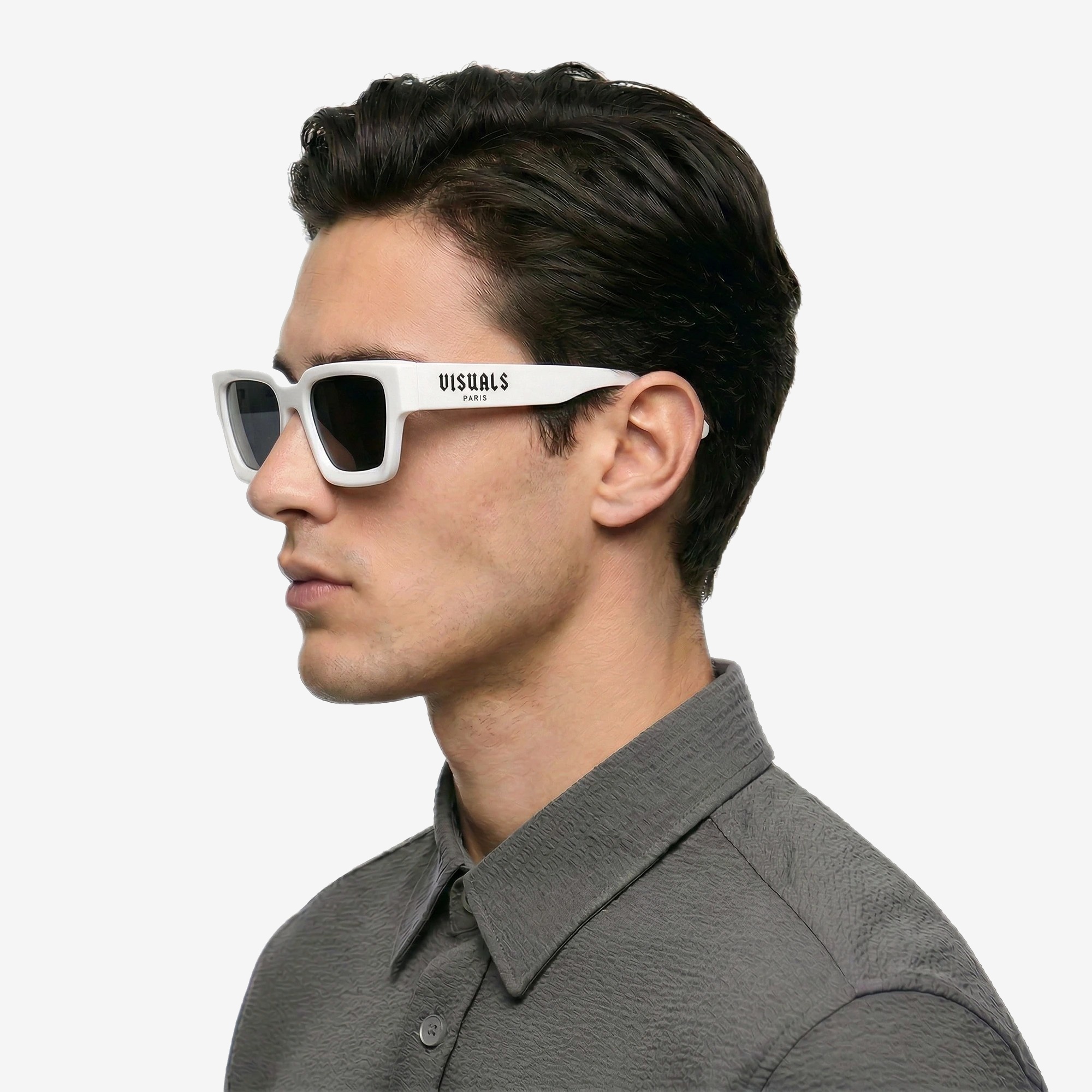 Blanc Gothique Sunglasses in Optic White — worn by a model