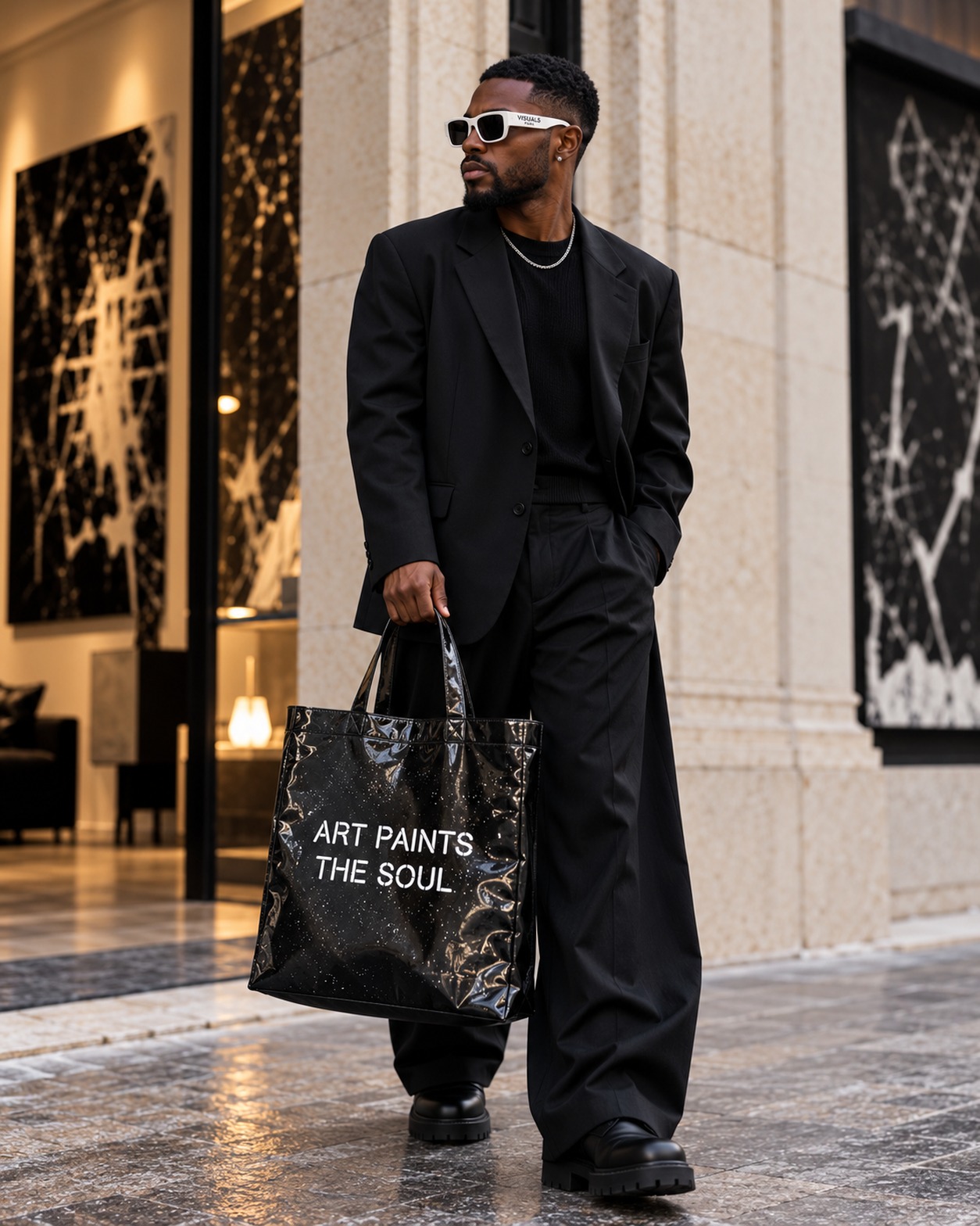 TAG 01 — Artist Shopper in Black — signature VISUALS PARIS design detail