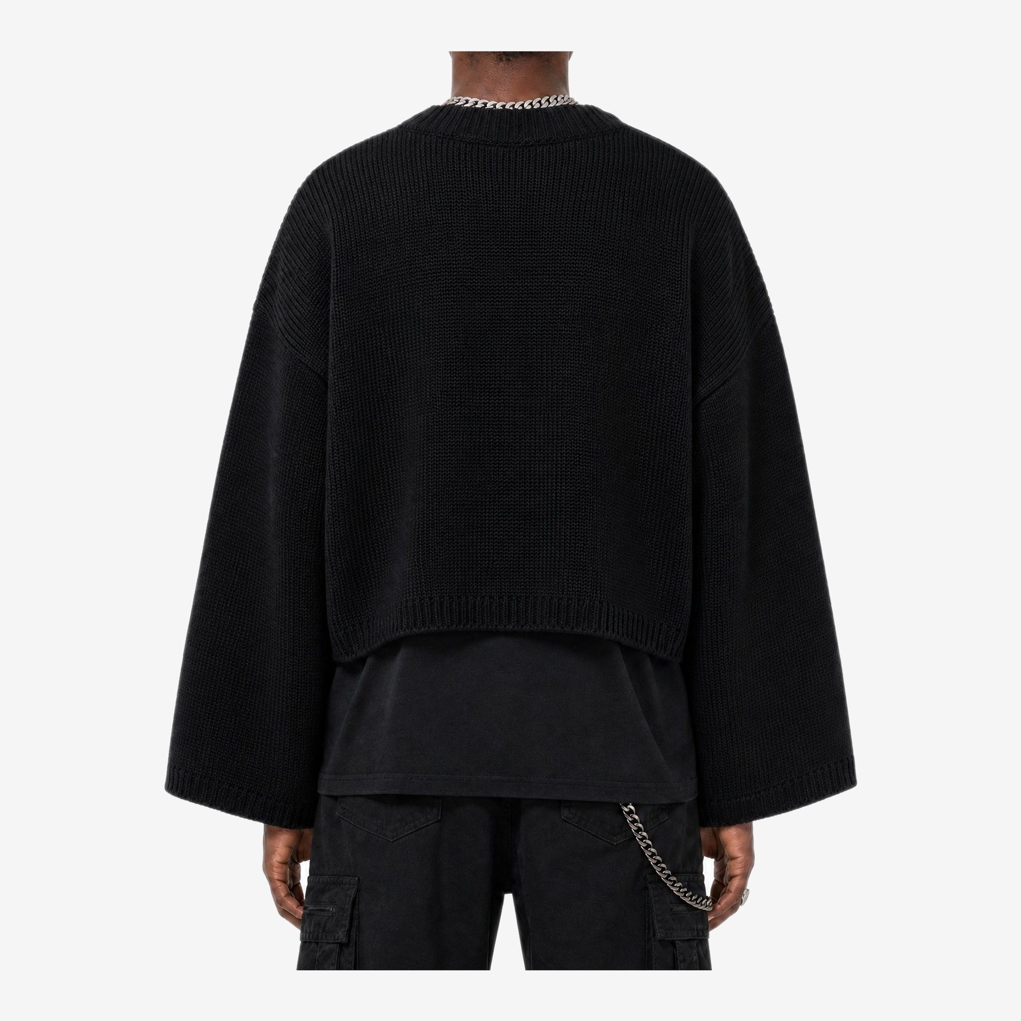 Monogram Knit Crop Sweater in Black / Ivory — worn by a model