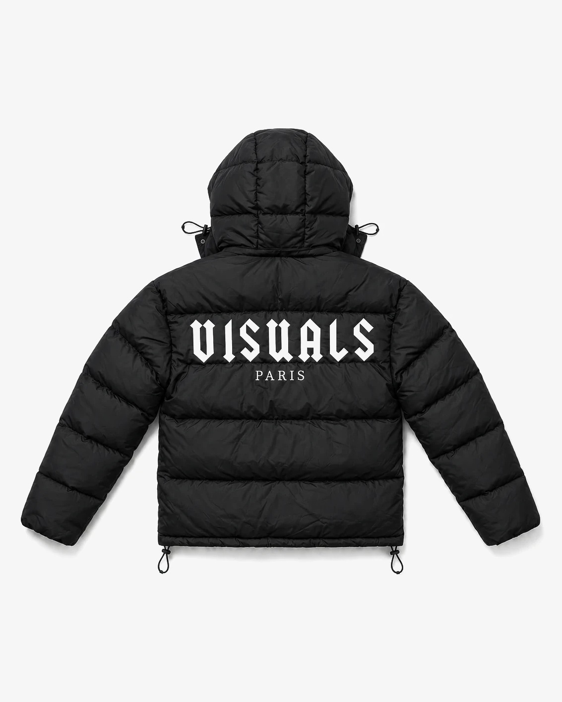 Gothic Logo Puffer Jacket in Black / White — studio view