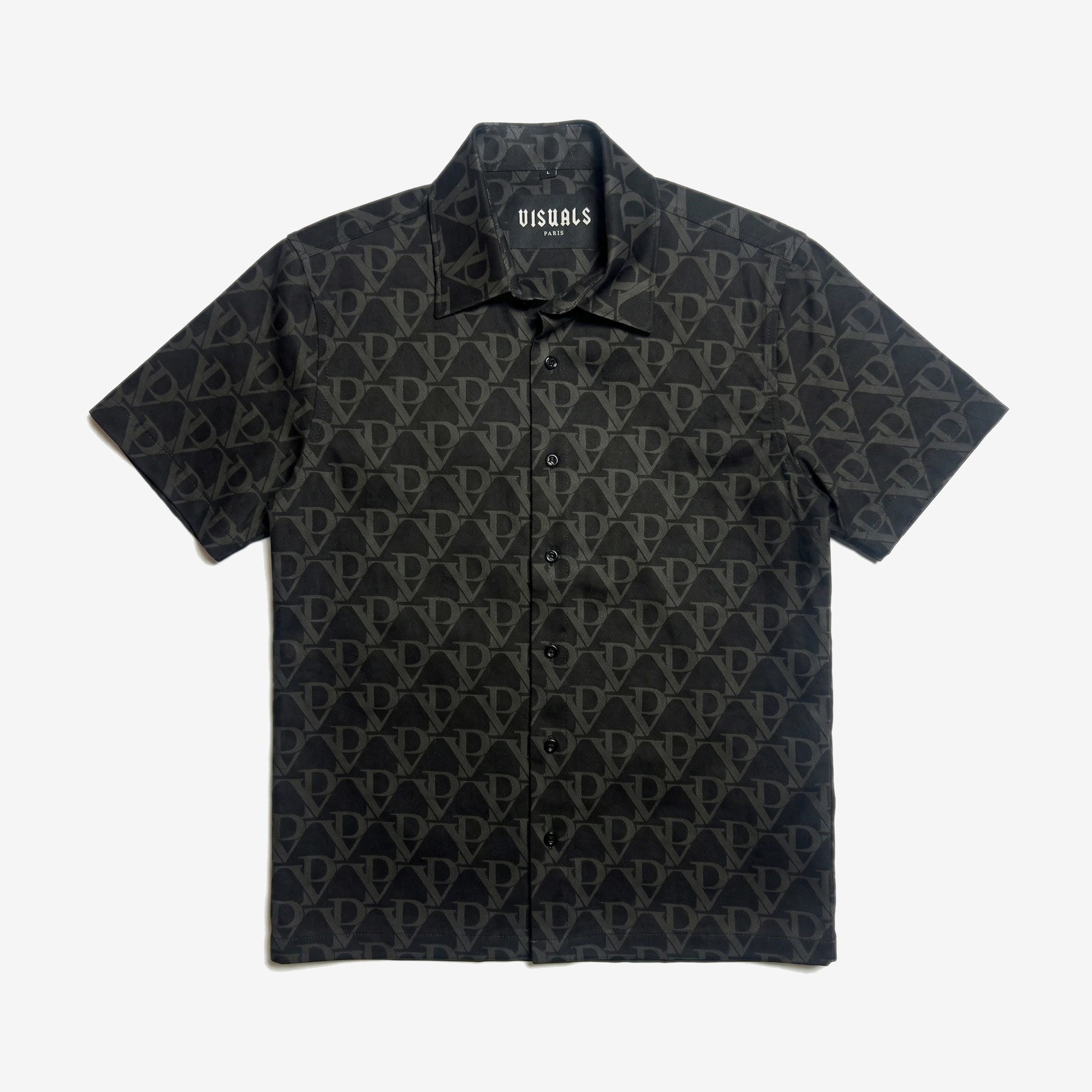 Monogram Camp Collar Shirt in Black Monogram — signature VISUALS PARIS design detail