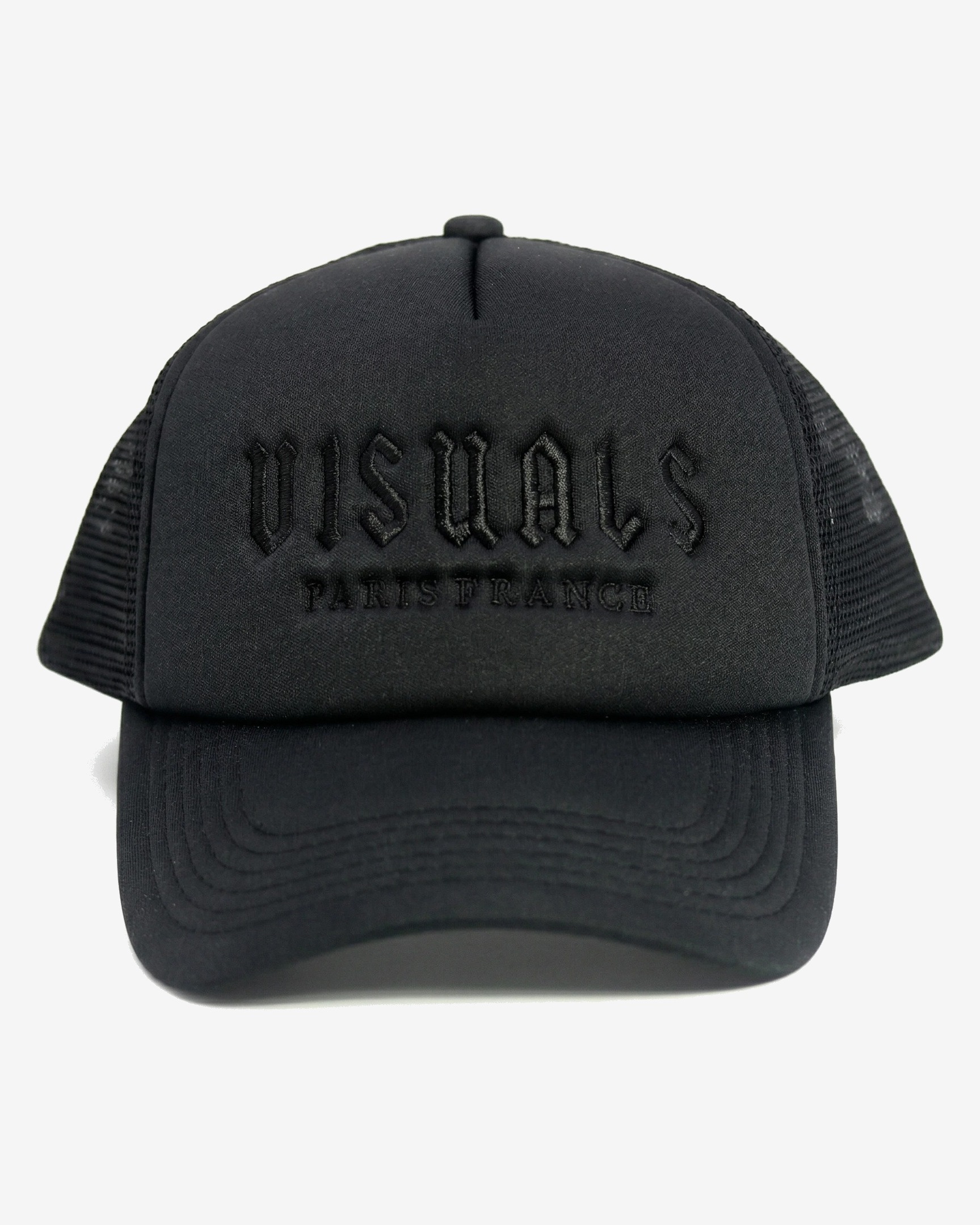 Noir Signature Trucker Cap in Tonal Black — studio view