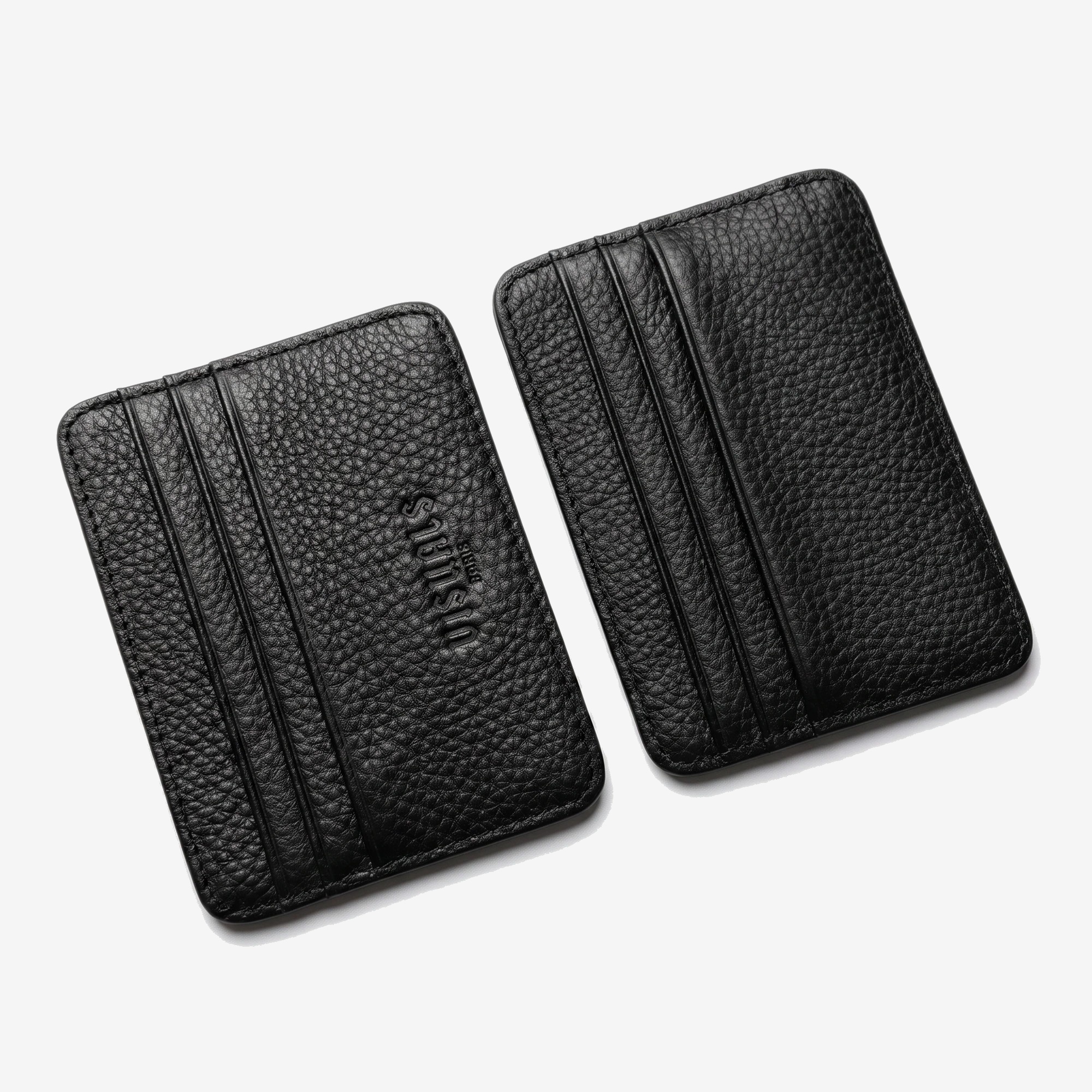 Grain Leather Card Holder in Black — studio view