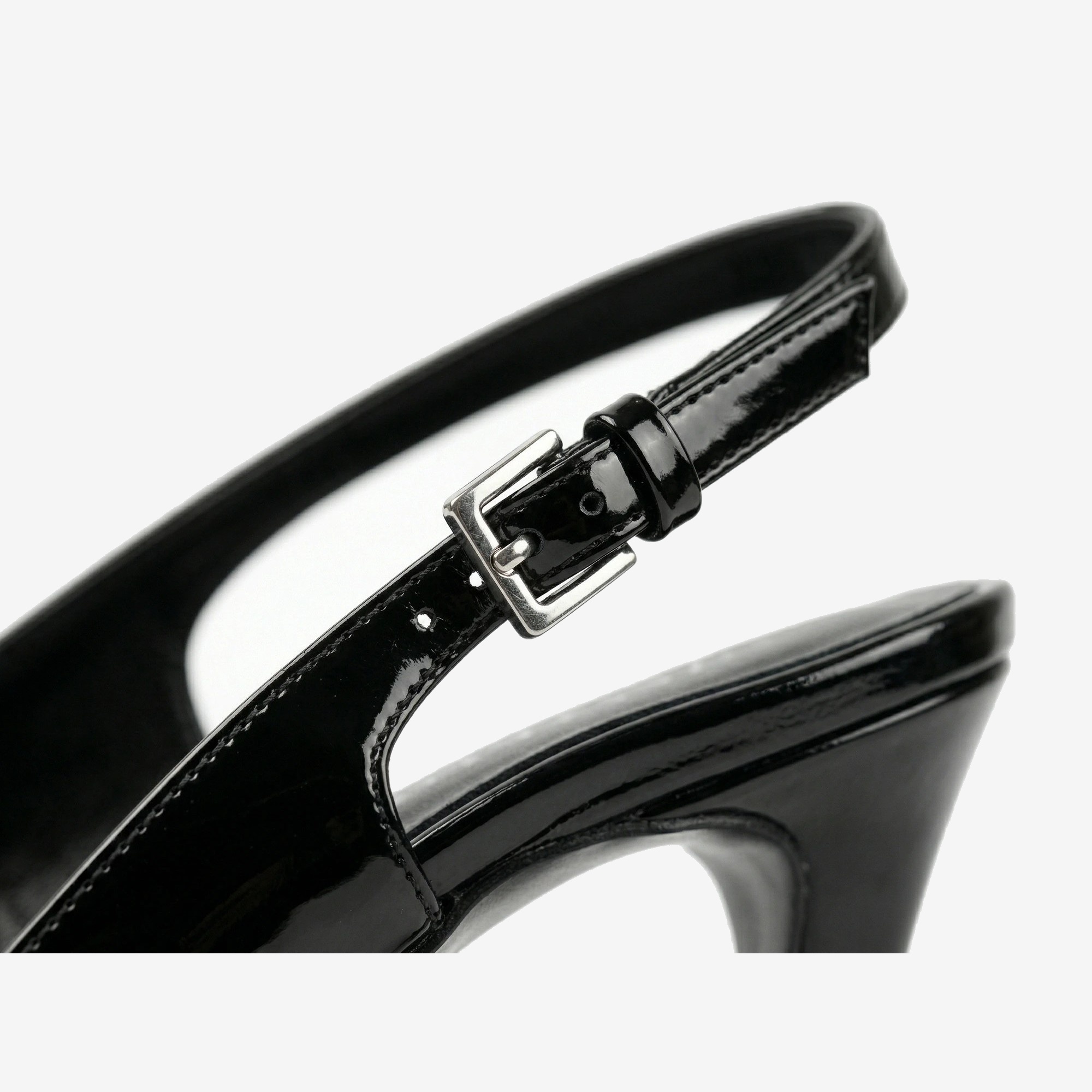 Noir Slingback Stiletto in Noir Patent — studio view