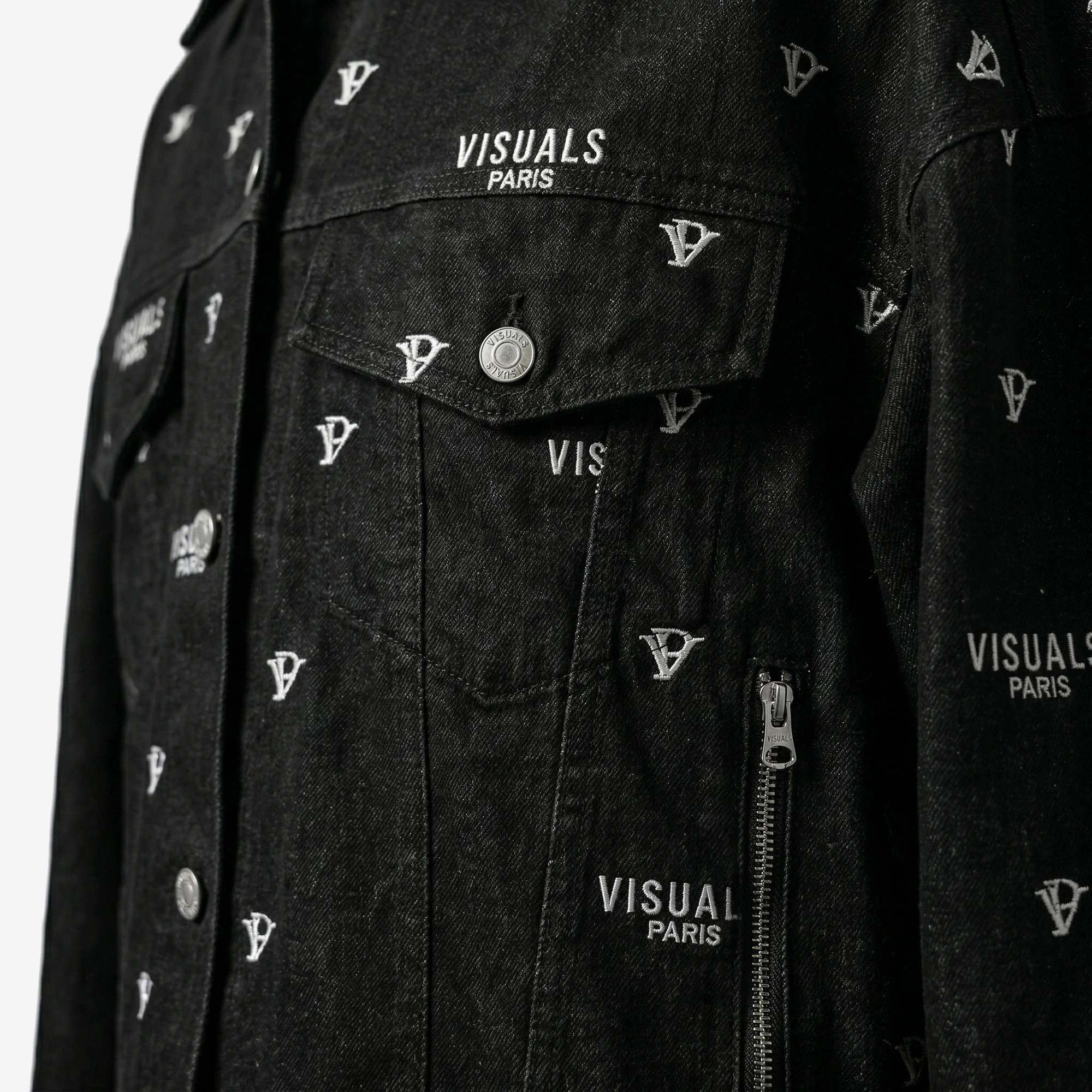 Monogram Denim Trucker Jacket in Black Denim — studio view