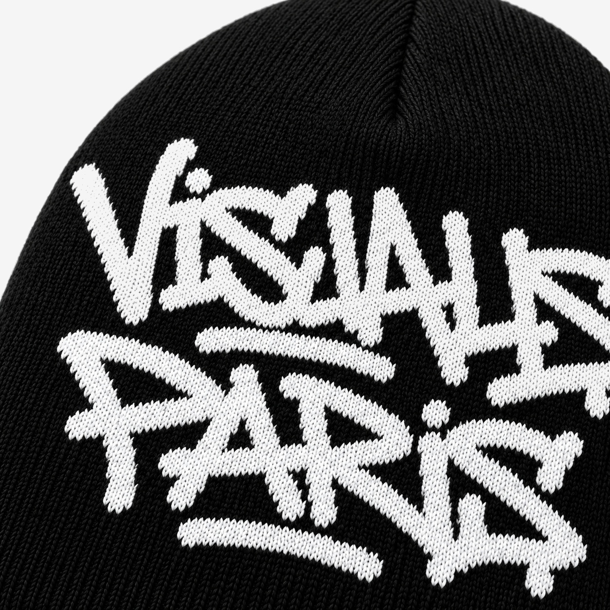 TAG Graffiti Beanie in White — signature VISUALS PARIS design detail