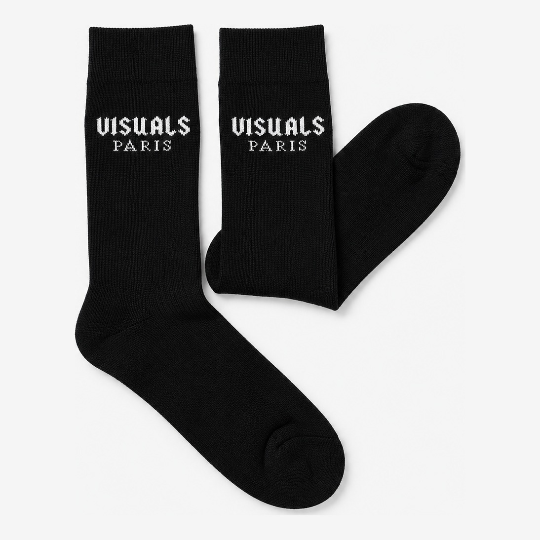 Visuals Paris Signature Crew Socks in Black / White — studio view