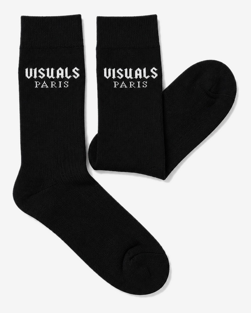 Visuals Paris Signature Crew Socks in Black / White — studio view