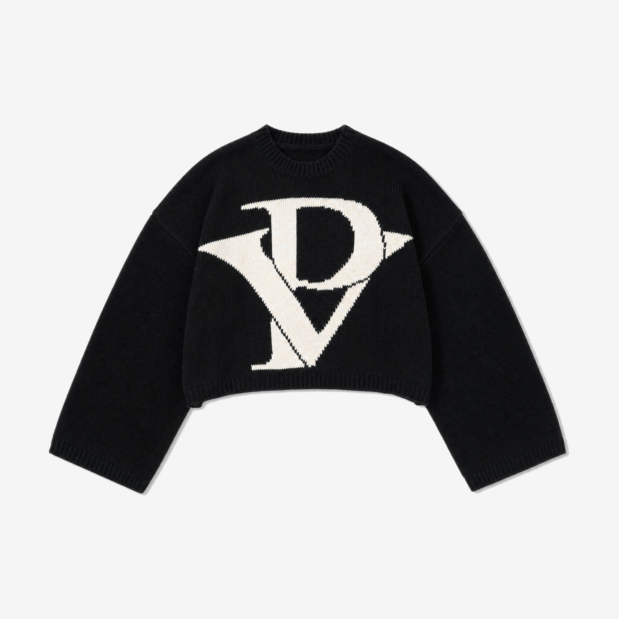 Monogram Knit Crop Sweater in Black / Ivory — signature VISUALS PARIS design detail