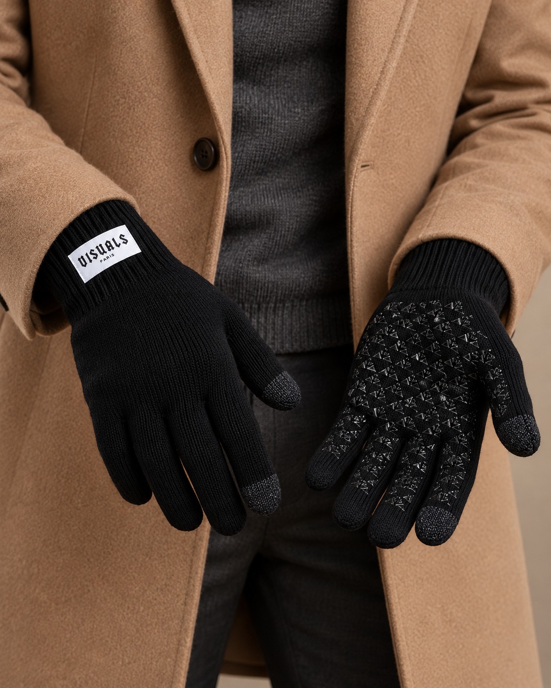 Visuals Paris Signature Grip Gloves in Black — signature VISUALS PARIS design detail