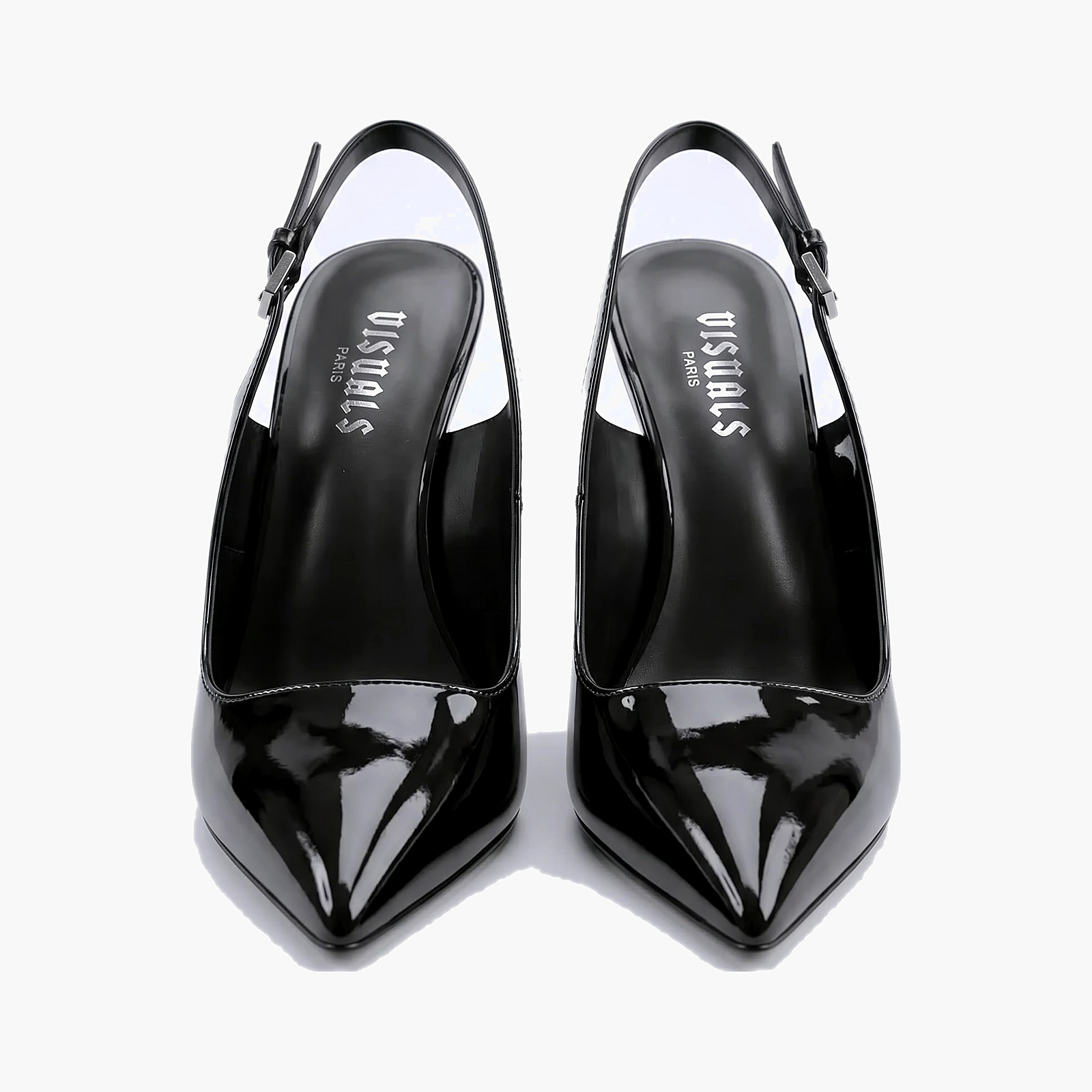 Noir Slingback Stiletto in Noir Patent — studio view