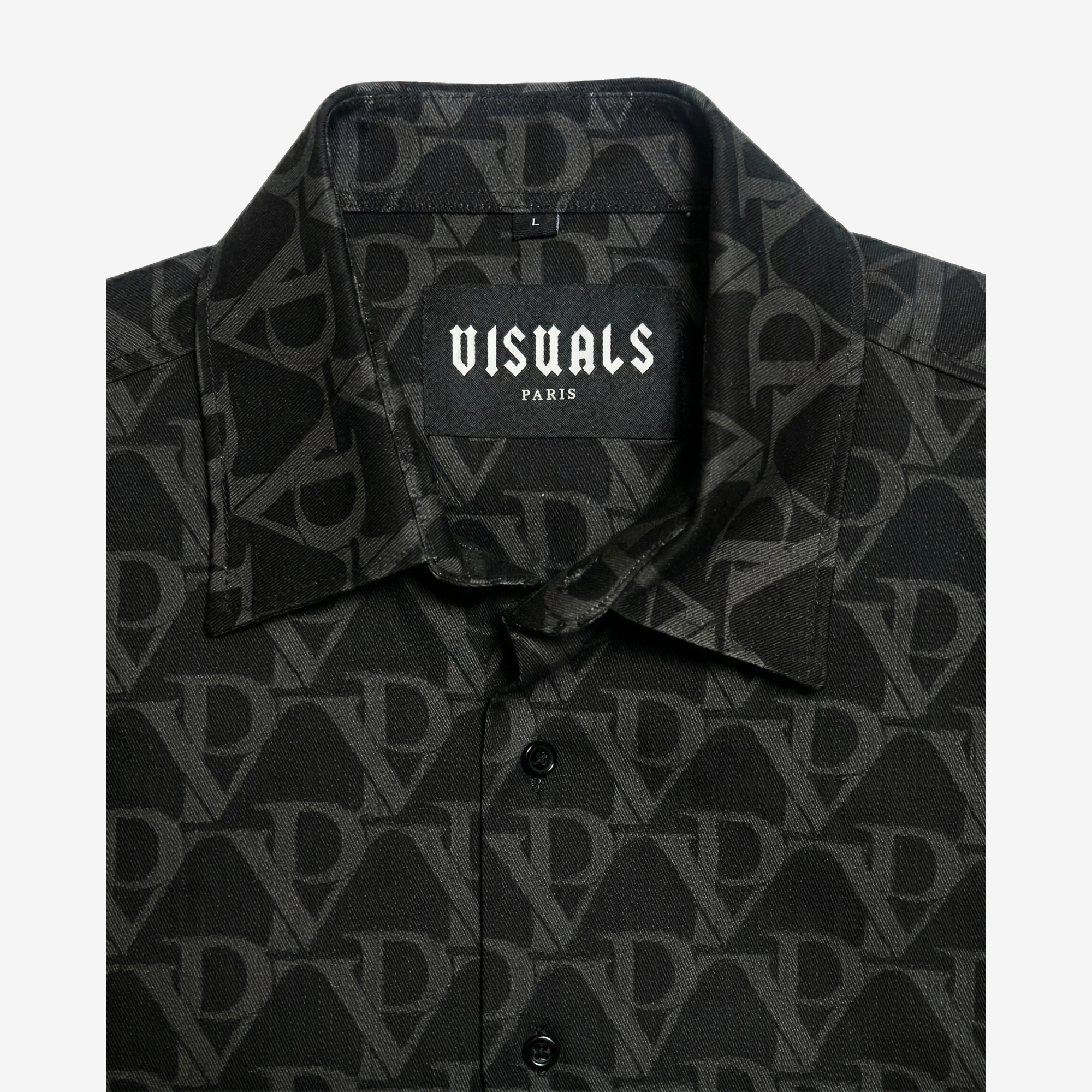 Monogram Camp Collar Shirt in Black Monogram — studio view