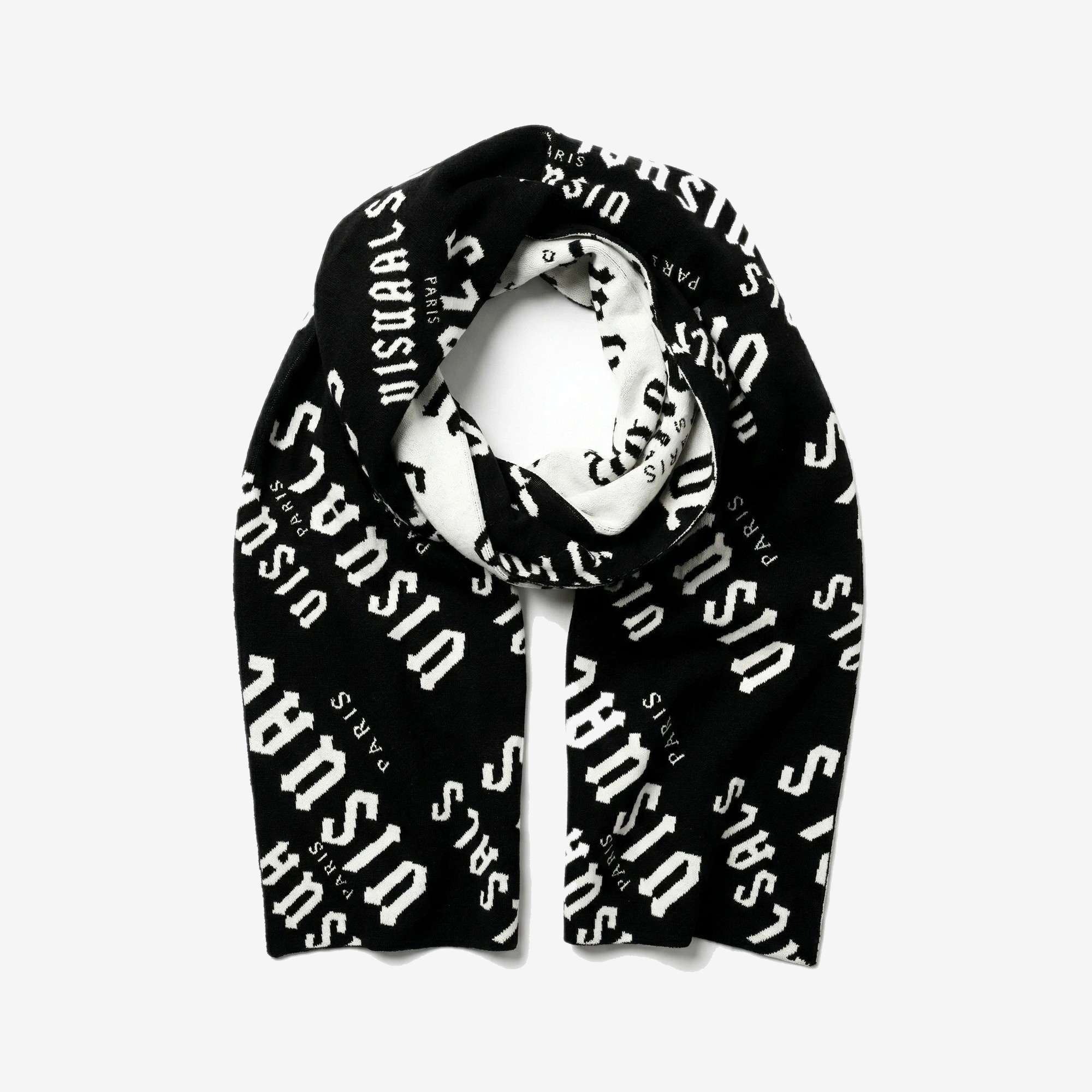 Reversible Monogram Scarf in Black / White — studio view