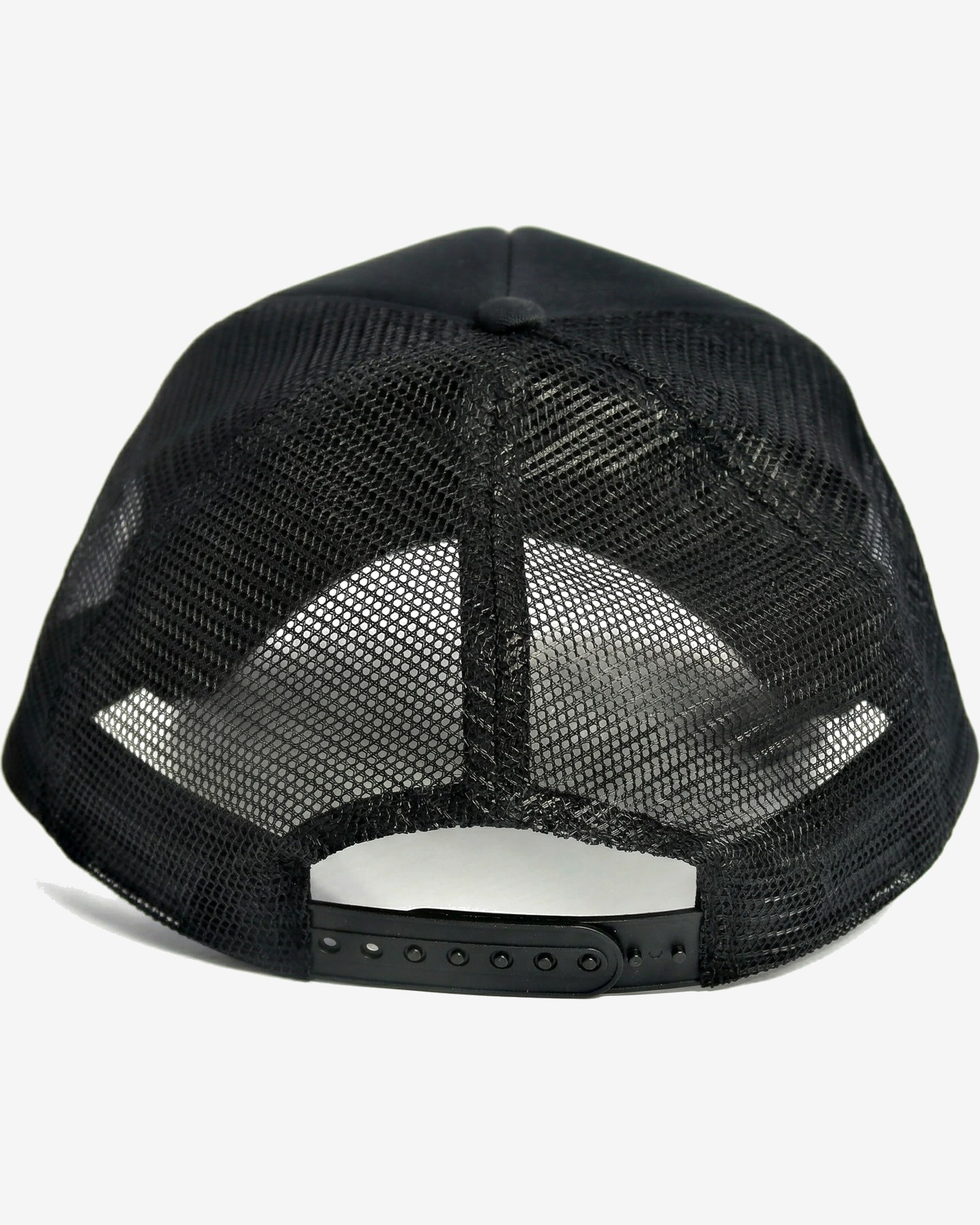 Noir Signature Trucker Cap in Tonal Black — worn by a model
