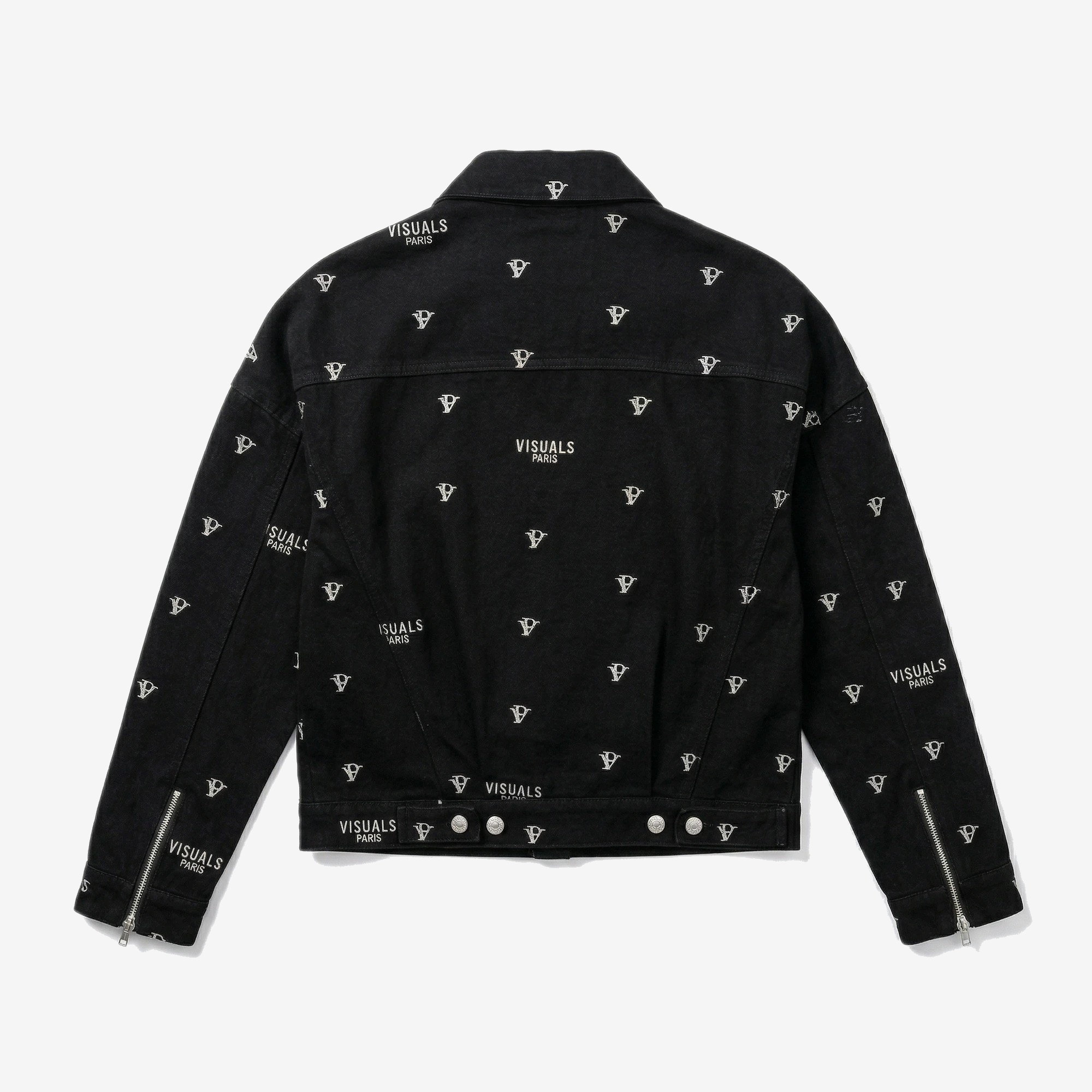 Monogram Denim Trucker Jacket in Black Denim — studio view