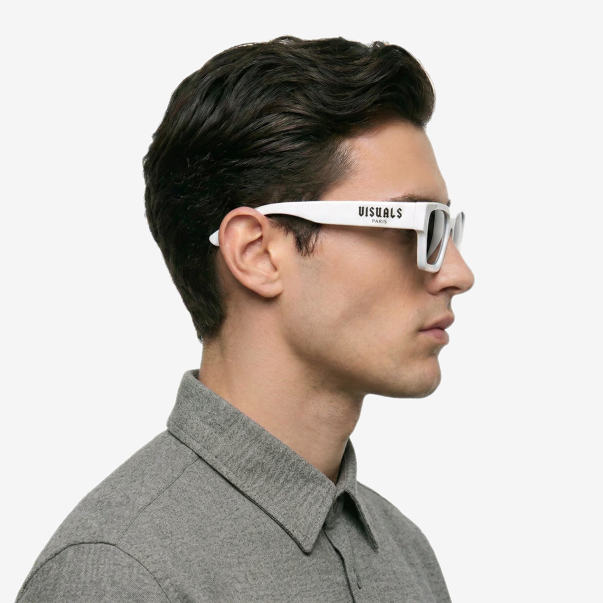 Blanc Gothique Sunglasses in Optic White — worn by a model