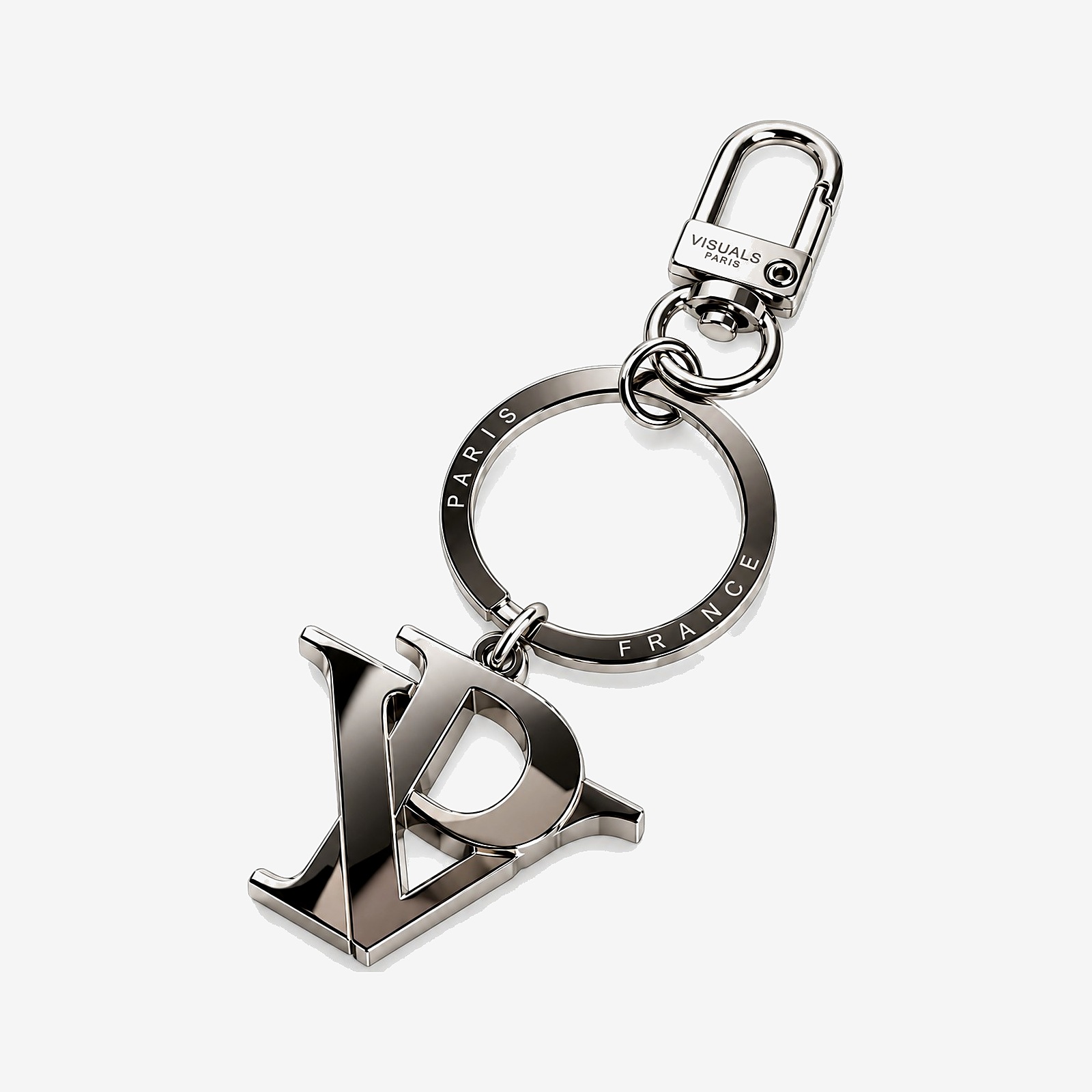 VP Signature Keychain in Polished Nickel — studio view