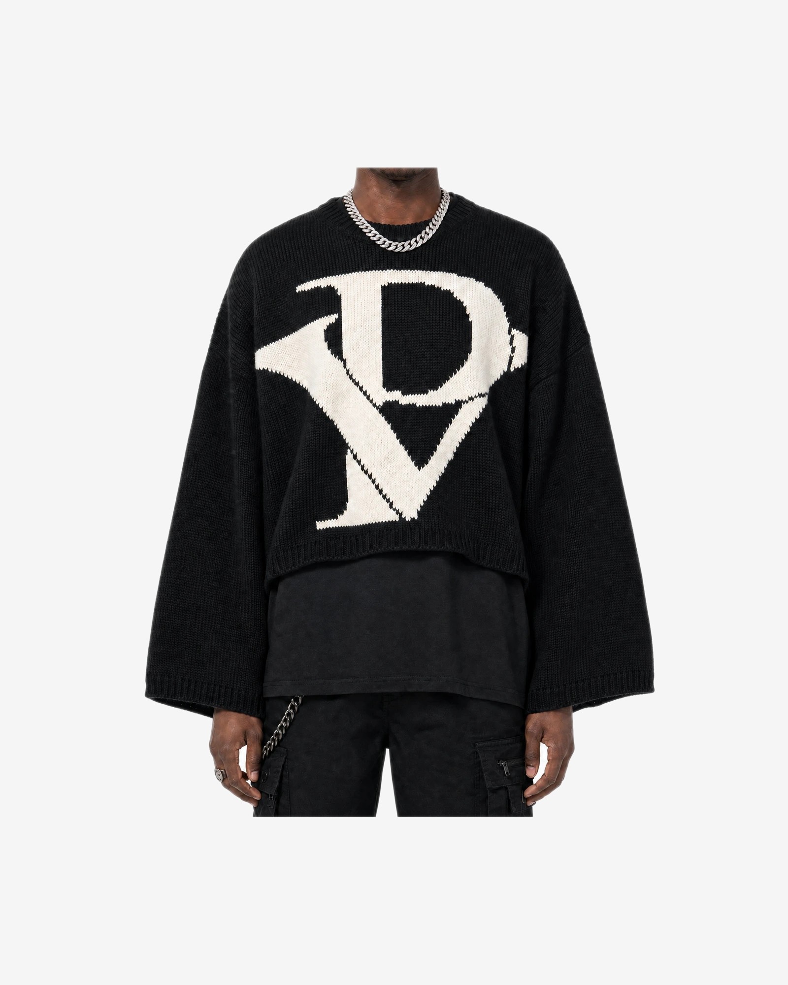 Monogram Knit Crop Sweater in Black / Ivory alternate view