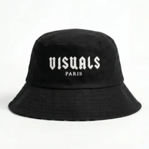 VISUALS PARIS Monogram Reversible Bucket Hat Premium reversible bucket hat with VISUALS PARIS monogram print, black ans white design,